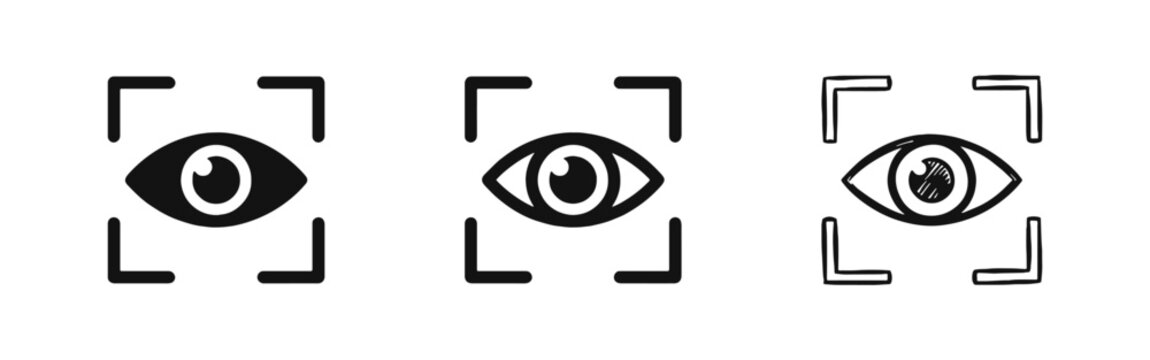 Eye scan or focus icon set for vision and monitoring
