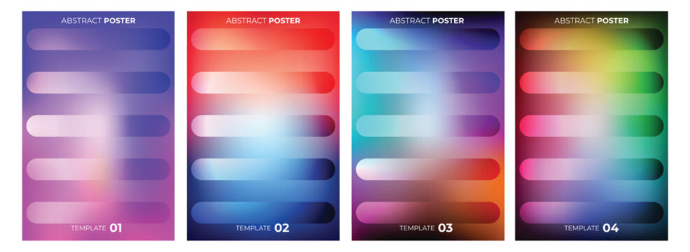 Set of abstract posters with vibrant gradient backgrounds and rounded horizontal frames