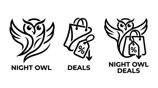 Night Owl Deals - Unique Logo Designs for Shopping and Discounts.
