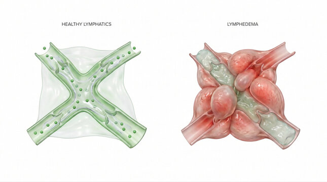 Lymphedema Swelling and Healthy Lymphatic System Circulation