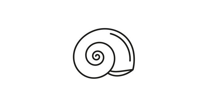 Minimalist Line Art of a Snail Shell, Simple Spiral Design, Isolated on White Background