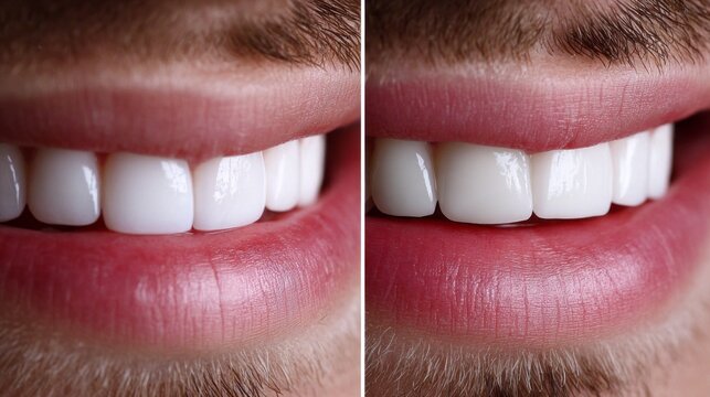 Close-up view reveals a stunning smile with perfectly aligned, white teeth. The transformation highlights dental care, enhancing self-esteem and joy in everyday life