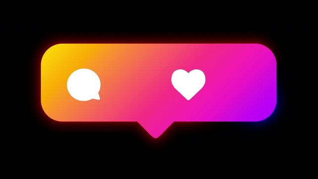 Likes and comments Customizable glowing interface featuring heart and speech bubble icons on black background with no numbers.