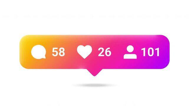 Social media notification icon featuring followers, likes, and comments counters on a clean white professional background.