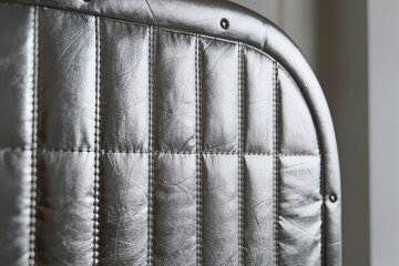 Fototapeta premium Silver metallic quilted thermal sauna pod interior padding texture close up