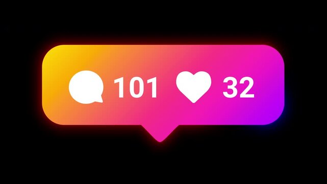 Neon-style social media counter for likes and comments with animated numbers on dark background.