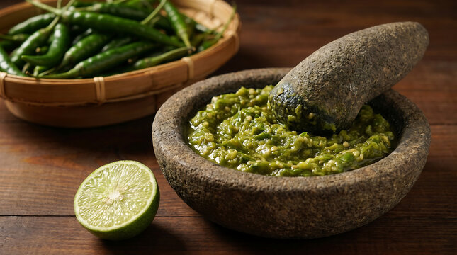 sambal ijo (hijau) with lime, Spicy green sambal