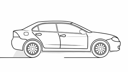 Fototapeta premium Continuous line drawing of a modern sedan car, minimalist vector illustration of a vehicle side view, simple black outline design