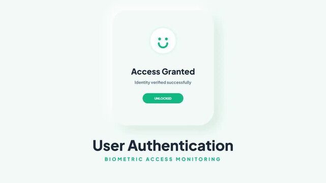 Biometric user authentication interface showing access granted with green smiley face icon and unlocked status
