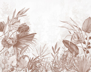 Artwork with plants. Botanical design Watercolor 