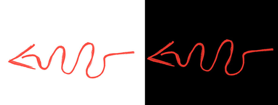 Red Glowing Wavy Hand Drawn Arrow Pointing Left on White and Black Split Background
