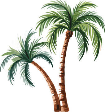 Professional vector illustration of two tropical palm trees with detailed green fronds and textured trunks.