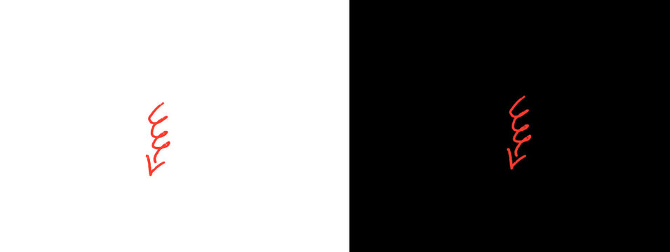Red Glowing Zigzag Vertical Arrow Icon on White and Black Split Background