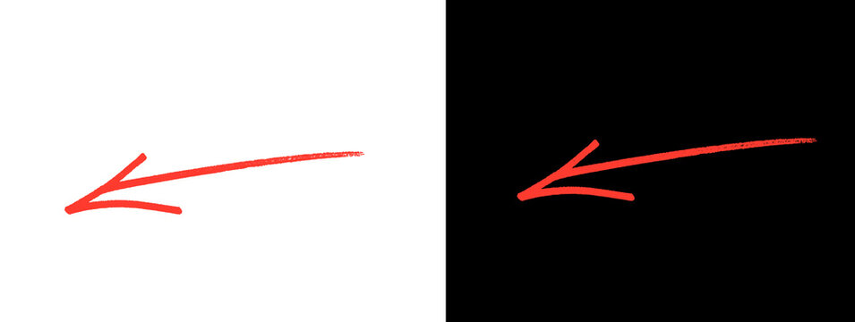 Red Glowing Left Pointing Straight Arrow on Dual White and Black Background