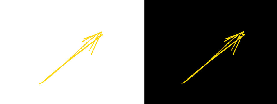 Glowing Yellow Arrow Pointing Up Right on White and Black Background