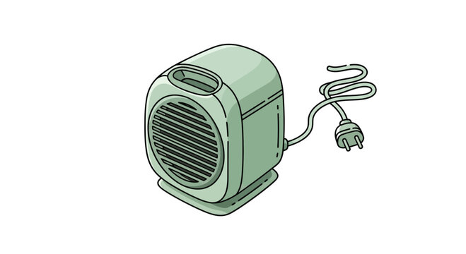 Portable electric heater with cord and plug, isolated on white.