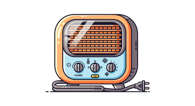 Retro electric heater with power cord and plug isolated on white background