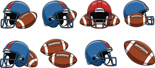 Football Helmet and Ball Collection Featuring Various Designs for Sports and Recreation Illustrations © MstAlif