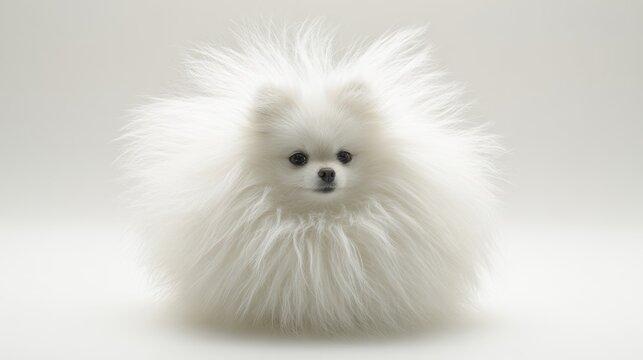 Fluffy White Pomsky with Luxurious Fur and Adorable Expression on Neutral Background for Pet Lovers and Enthusiasts