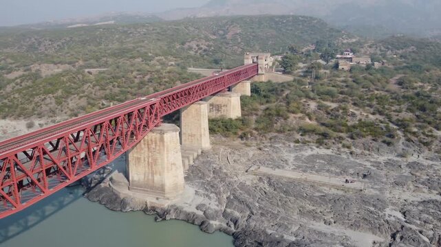 Attock Khurd rail bridge historic view with Indus River flowing below