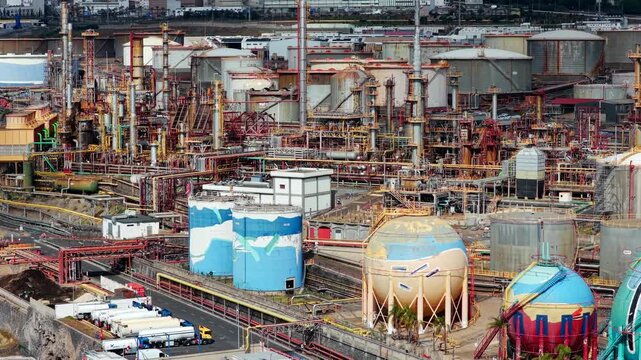 Close-up of Oil Refinery Pipelines; Global Energy Crisis and Fuel Supply Chain Disruptions