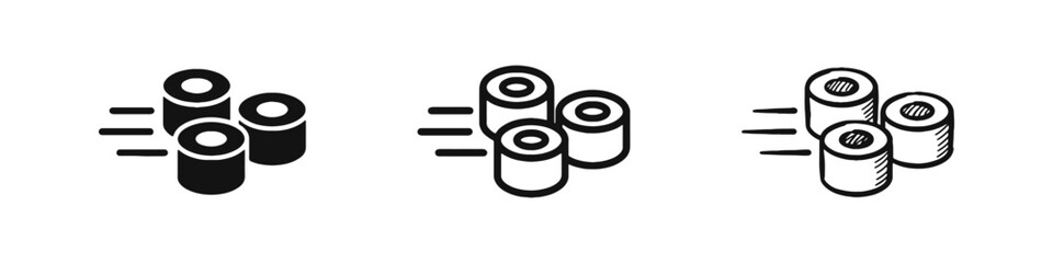 Sushi Roll and Japanese Food Delivery Icon Set with Motion Lines © drawing lines