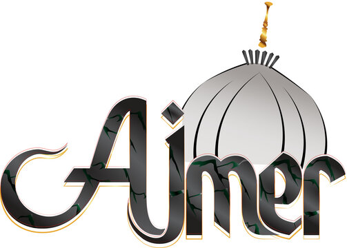 Ajmer Sharif Dargah Islamic Typography - Khwaja Garib Nawaz Rajasthan Sufi Shrine Dome Vector
