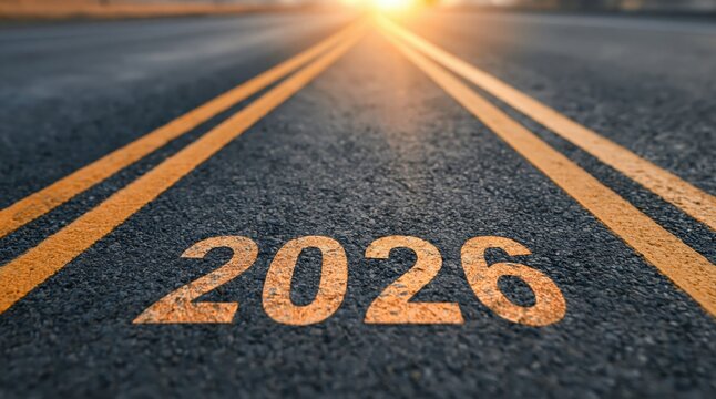 Future outlook and forecast road to the future business vision and strategy asphalt road with yellow lines and painted. High quality photo