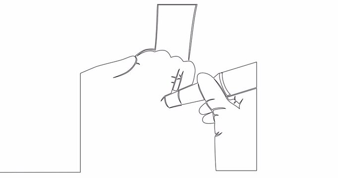 Self drawing line animation Manicure female hand with milling cutter nail salon continuous one single line drawn concept video
