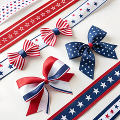 Fototapeta premium Collection of Red White and Blue Decorative Ribbons in Patriotic Spirals.