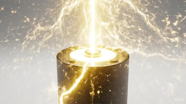 Powerful electrical discharge from battery terminals with bright lightning effects