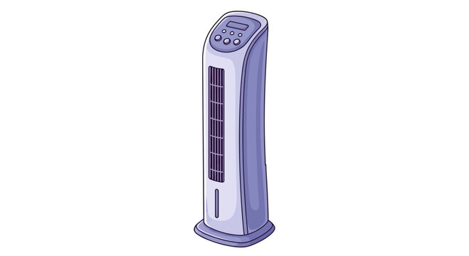 Modern tower fan, white background, illustration