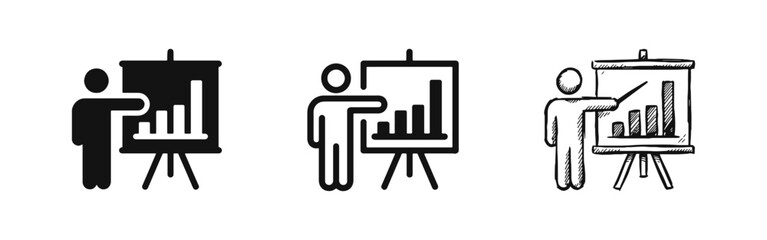 Fototapeta premium Business Presentation and Data Analysis Icons Featuring a Person with a Bar Chart