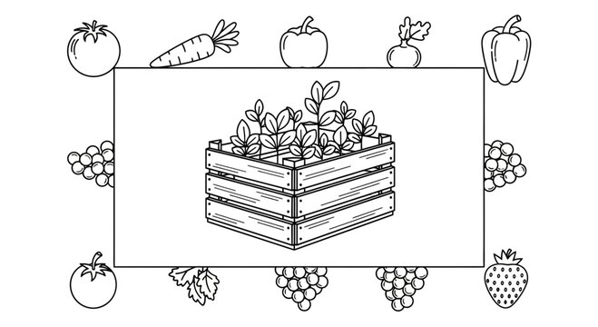 Fresh Produce In Wooden Crate Surrounded By Assorted Fruits And Vegetables