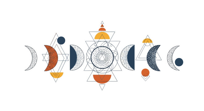 Boho Celestial Moon Phases and Geometric Sacred Geometry Design