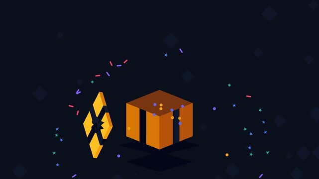Digital Cryptocurrency Exchange Concept with Reward Box and Animated Particles on Black