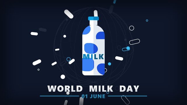 World Milk Day Digital Animation Background with Milk Bottle for Dairy Promotion and Healthy Living