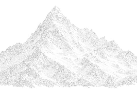 Vector Png Stippled mountain range with grainy texture in vintage pointillism style. Mountain vector landscape background with halftone vintage art. Vector