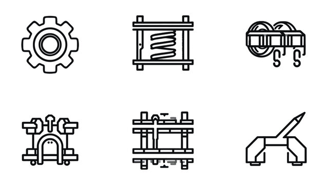 Gear and Machine Parts Line Art: A collection of various machine parts, rendered in clean line art, showcasing the intricate details and industrial design of gears, springs.