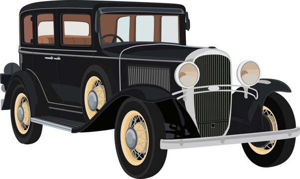 vector-style illustration of a classic 1930s luxury four-door sedan