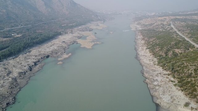 Indus river valley view at attock khurd with rocky banks pakistan