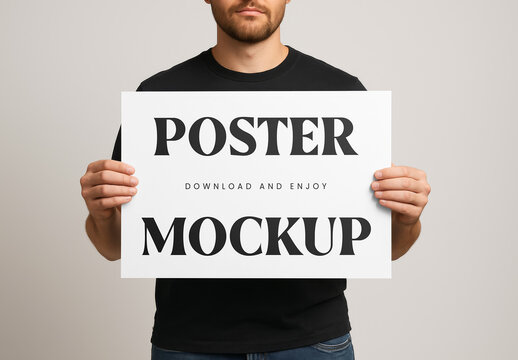 Horizontal Poster in Hands Mockup
