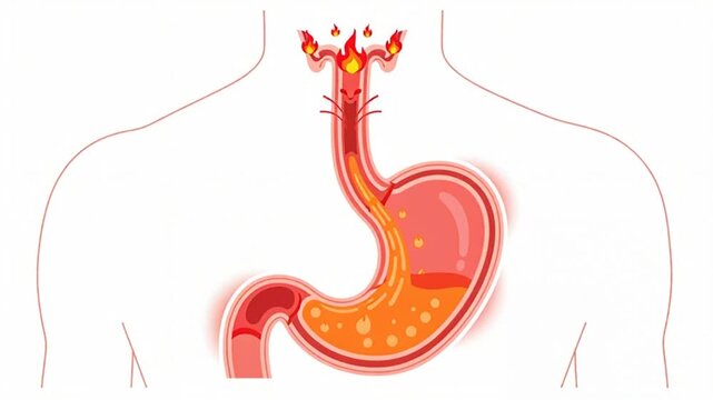 Stomach Acid Reflux and GERD Medical Illustration. 4K Video.
