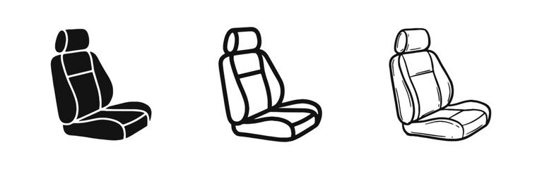 Car seat icon set for automobile interior and vehicle comfort concept © drawing lines