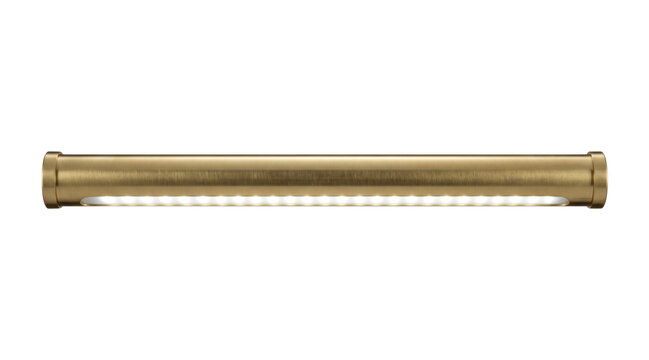 Brass linear art display lamp wall light isolated. Modern gallery lighting.