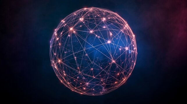 Abstract Digital Global Network Sphere with Glowing Data Nodes and Plexus Connections