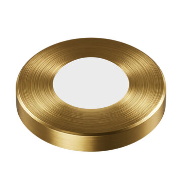 Circular brass recessed ceiling light isolated. Modern gold downlight fixture.