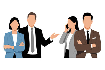 Fototapeta premium Three business professionals discussing in a meeting with one using a smartphone Vector