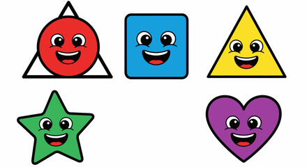 Obraz premium Cute Cartoon Shapes with Happy Smiling Faces for Kids Education