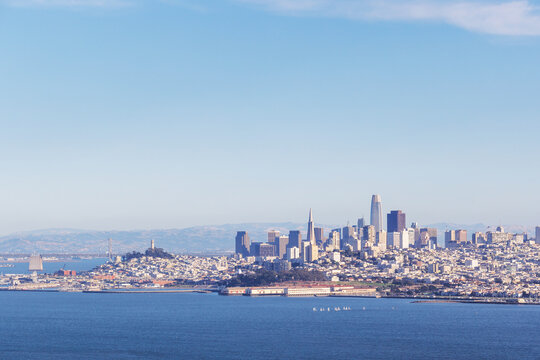 Iconic view of the San Francisco bathed in warm sunlight